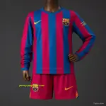 Retro Kids Barcelona Home Long Sleeve Champion League Jersey