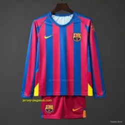 Retro Kids Barcelona Home Long Sleeve UCL Jersey