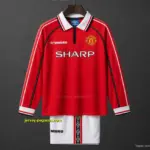Retro Kids Manchester United Red Home Long Sleeve Jersey