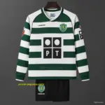 Retro Kids Sporting CP White Green Home Long Sleeve Jersey