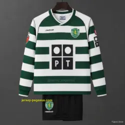 Retro Kids Sporting CP White Green Home Long Sleeve Jersey