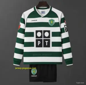 Retro Kids Sporting CP White Green Home Long Sleeve Jersey