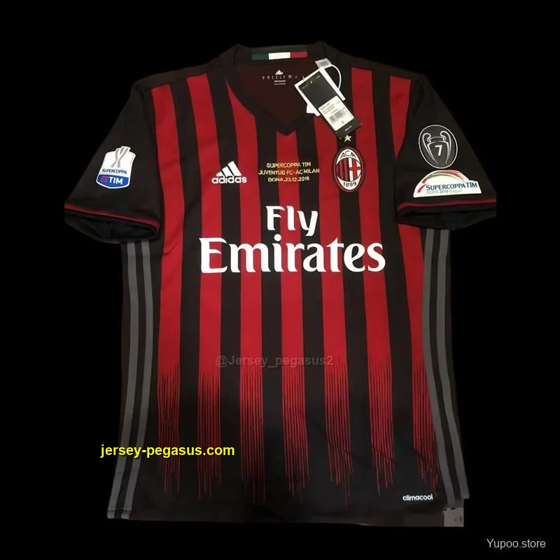 Retro 16 17 AC Milan Home Jersey Supercoppa TIM Juventus VS AC Milan With Superc Retro 16 17 AC Milan Home Jersey Supercoppa TIM Juventus VS AC Milan With Superc