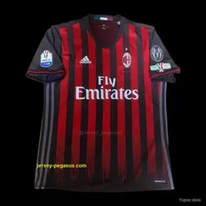 Retro 16 17 AC Milan Home Jersey With Serie A Full Patches