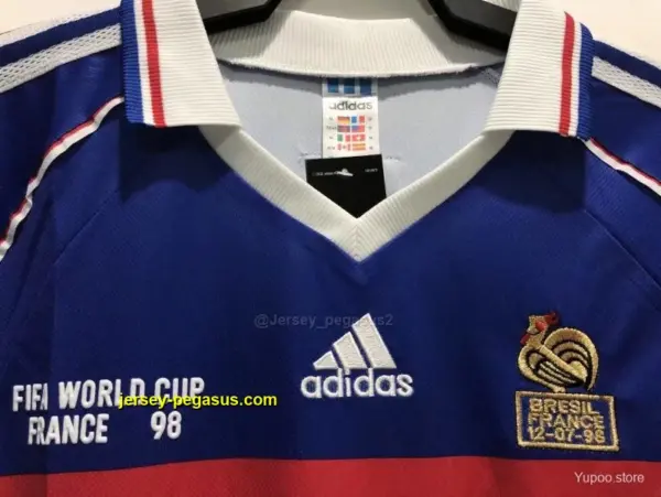 Retro 1998 Long Sleeve France Home Soccer Jersey With 98 France Patch