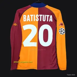 Retro AS Roma Home Long Sleeve Jersey With Champion Patches