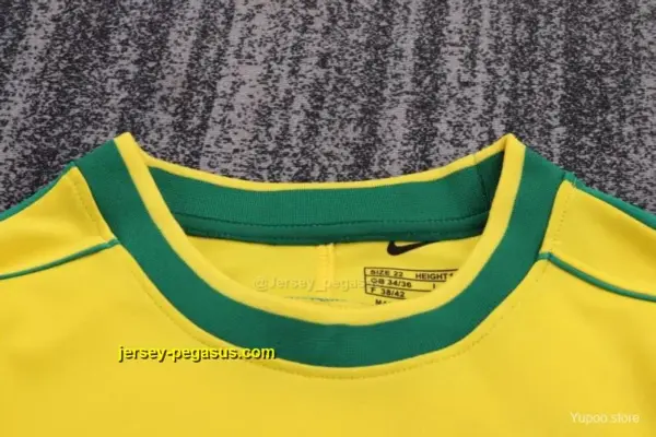 Retro Kids 1998 Brazil Home Long Sleeve Jersey