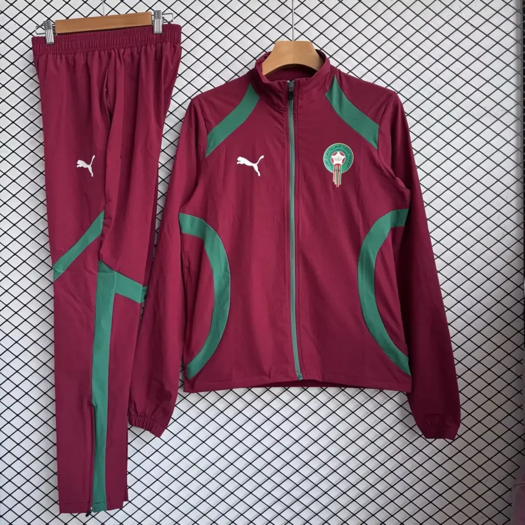 Morocco 2026 red with green windbreaker tracksuit