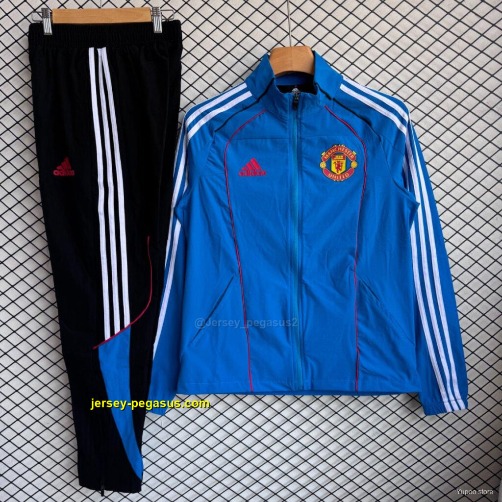 Manchester United Blue Full Zipper Windbreaker + Long Pants