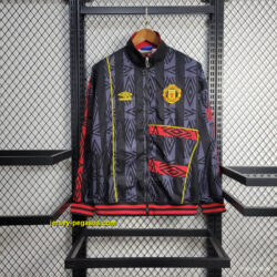 Manchester United Jacket Retro Black Pattern Windbreaker
