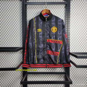 Manchester United Jacket Retro Black Pattern Windbreaker