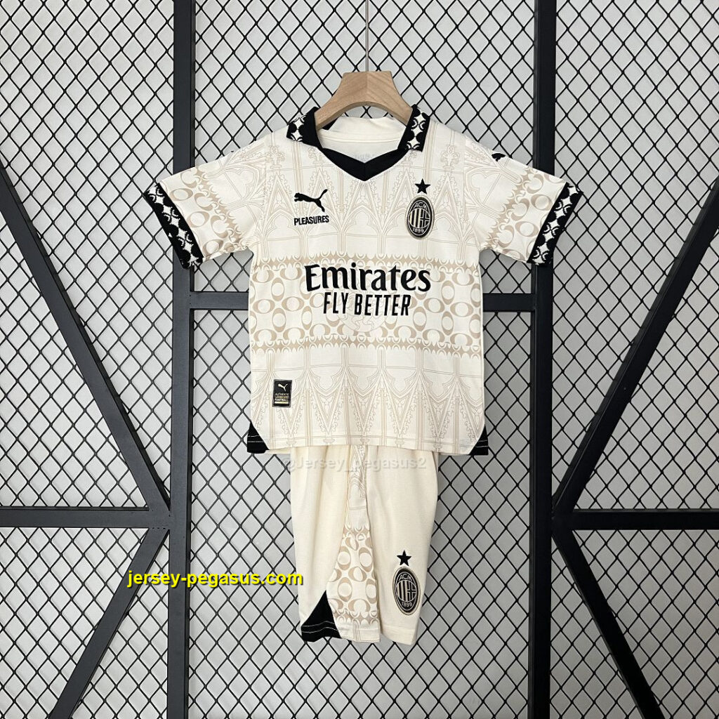 AC Milan Fouth Kid Kits Beige Children Sets Jersey