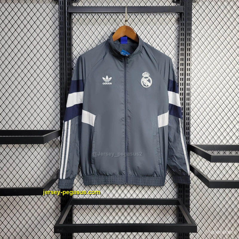 Real Madrid Jacket Grey Windbreaker Real Madrid Jacket Grey Windbreaker