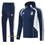 Real Madrid Navy Blue Full Zipper Hooded Windbreaker Tracksuit + Long Pants