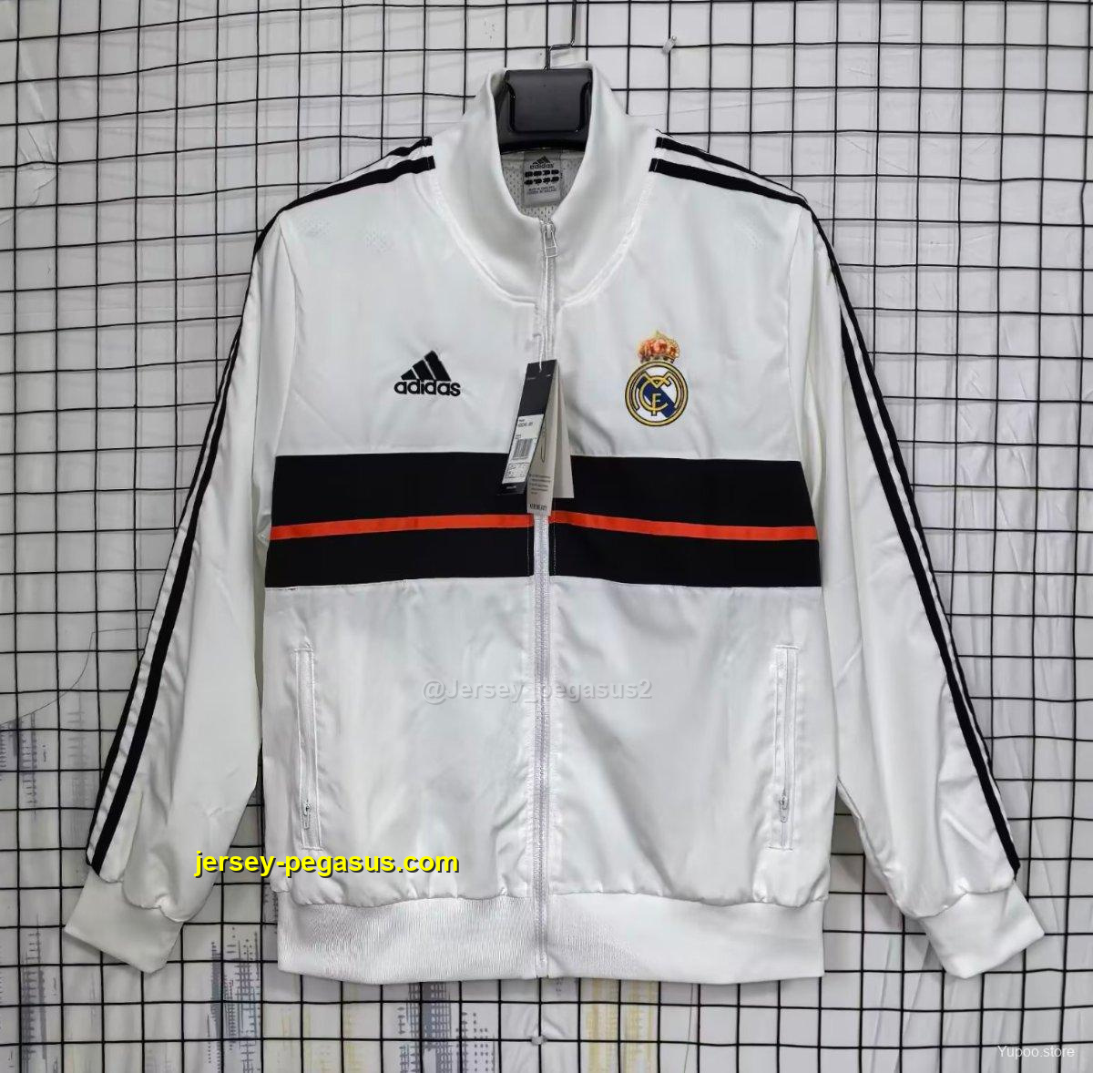 Real Madrid White Full Zipper Windbreaker Real Madrid White Full Zipper Windbreaker
