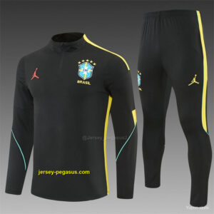 2026 Brazil Black & Yellow Half Zipper Jacket Tracksuit + Long Pants