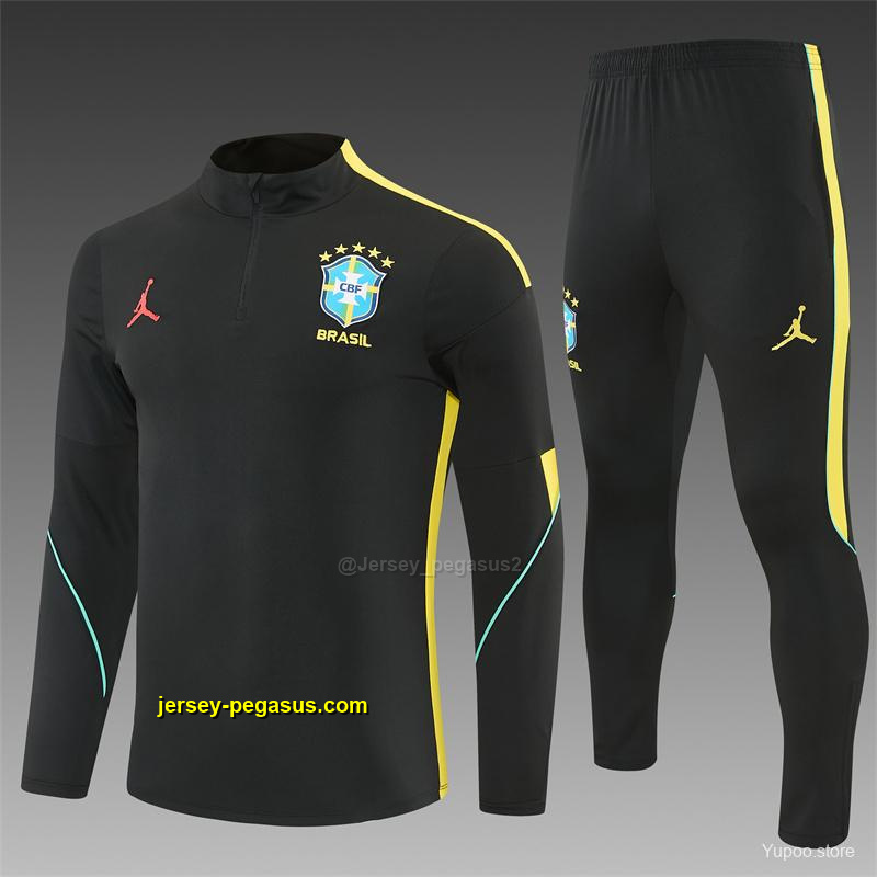 2026 Brazil Black & Yellow Half Zipper Jacket Tracksuit + Long Pants 2026 Brazil Black & Yellow Half Zipper Jacket Tracksuit + Long Pants