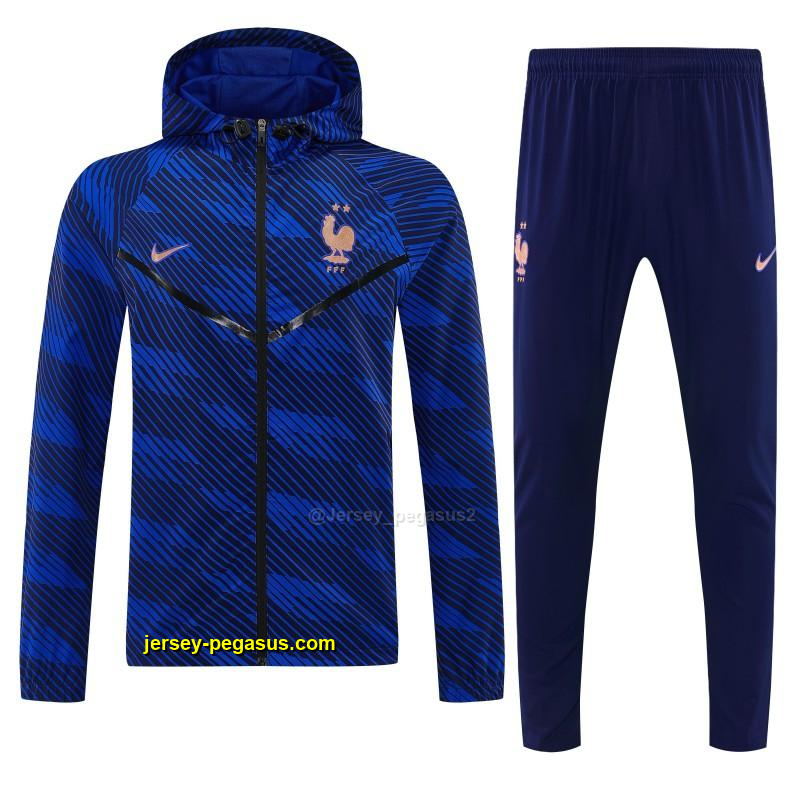 2026 France Navy Blue Full Zipper Hooded Jacket Tracksuit + Long Pants