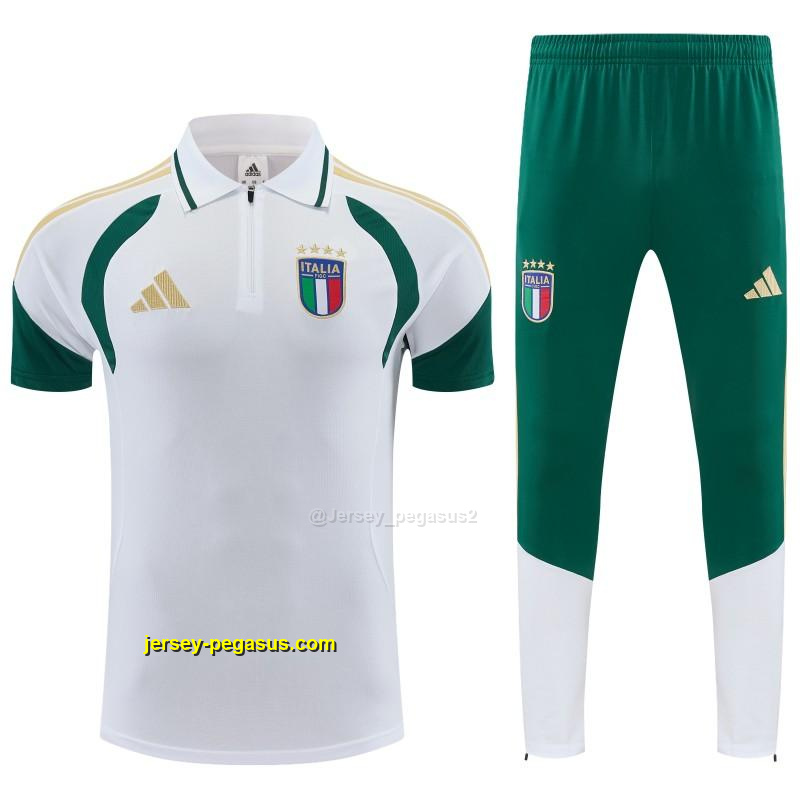 2026 Italy White & Green Half-Zip Polo Short Sleeve Tracksuit + Long Pants 2026 Italy White & Green Half-Zip Polo Short Sleeve Tracksuit + Long Pants