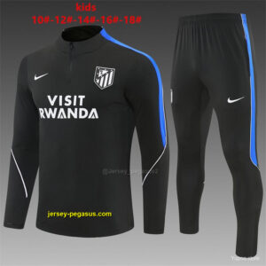 2026 Kids Atletico Madrid Black Half Zipper Jacket Tracksuit + Long Pants