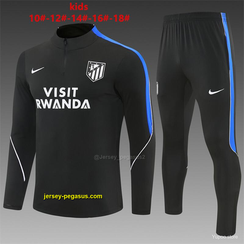2026 Kids Atletico Madrid Black Half Zipper Jacket Tracksuit + Long Pants 2026 Kids Atletico Madrid Black Half Zipper Jacket Tracksuit + Long Pants