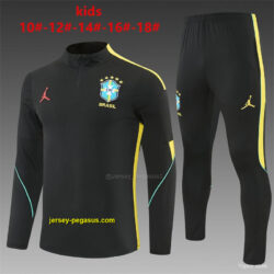 2026 Kids Brazil Black & Yellow Half Zipper Jacket Tracksuit + Long Pants