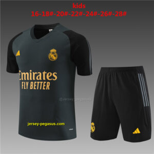 Real Madrid Kids Kits Black Short Traning Suits Soccer Jerseys