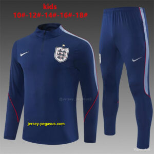 2026 Kids England Navy Blue Half Zipper Jacket Tracksuit + Long Pants (Nike)