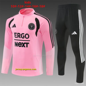 2026 Kids Inter Miami CF Pink Half Zipper Jacket Tracksuit + Black Long Pants