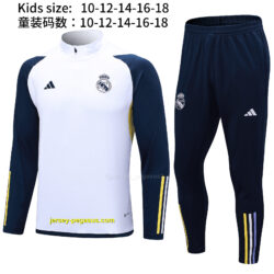 Real Madrid White Kids Kit Long Sleeve Training Suit Cheap Jerseys