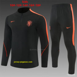 2026 Kids Netherlands Black & Orange Half Zipper Jacket Tracksuit + Long Pants
