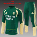 2026 Kids Real Madrid Green & Cream Half Zipper Jacket Tracksuit + Long Pants