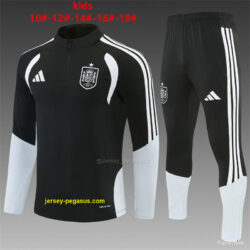 2026 Kids Spain Black & White Half Zipper Jacket Tracksuit + Long Pants