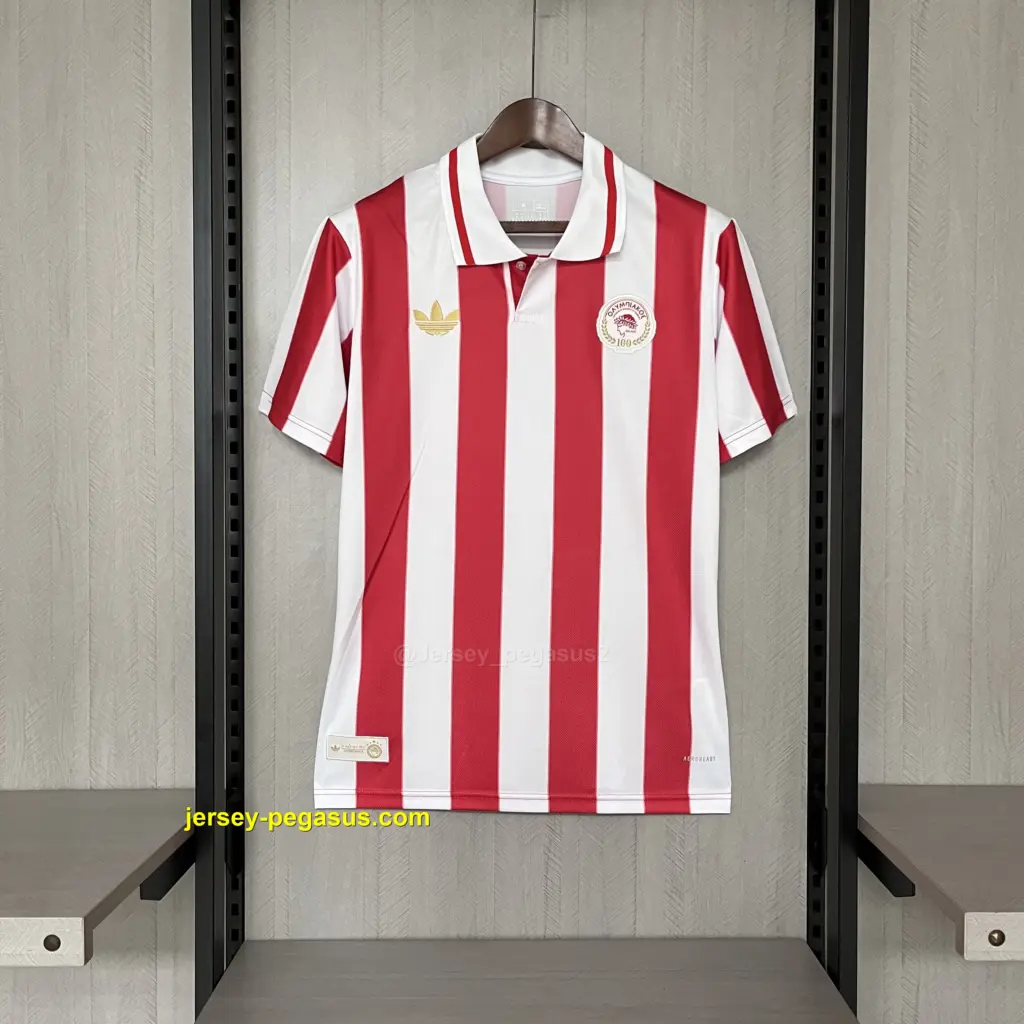 2025-26 Olympiacos 100th Anniversary Edition Red and White Jersey