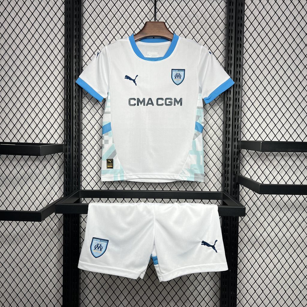Olympique Marseille 2024-25 Home Kids Kit Olympique Marseille 2024-25 Home Kids Kit