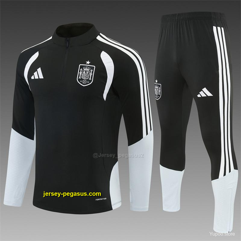 2026 Spain Black & White Half Zipper Jacket Tracksuit + Long Pants 2026 Spain Black & White Half Zipper Jacket Tracksuit + Long Pants