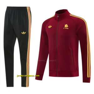 2026-27 AS Roma Burgundy & Gold Full Zipper Jacket Tracksuit +Black Long Pants