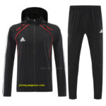 Adidas Black With Red logo Full Zipper Hooded Jacket Tracksuit + Long Pants