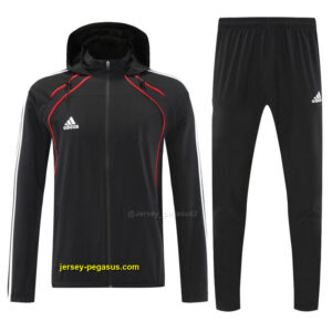 Adidas Black With Red logo Full Zipper Hooded Jacket Tracksuit + Long Pants