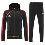 Adidas Black With Red stripes Full Zipper Hooded Jacket Tracksuit + Long Pants