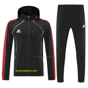 Adidas Black With Red stripes Full Zipper Hooded Jacket Tracksuit + Long Pants