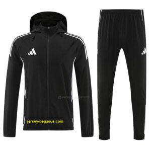 Adidas Black With White logo Full Zipper Hooded Jacket Tracksuit + Long Pants