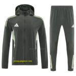 Adidas Dark Olive Green Full Zipper Hooded Jacket Tracksuit + Long Pants