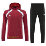 Adidas Red Full Zipper Hooded Jacket Tracksuit + Black Long Pants