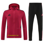Adidas Red Full Zipper Hooded Jacket Tracksuit +Black Long Pants
