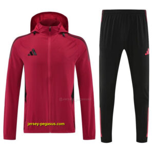 Adidas Red Full Zipper Hooded Jacket Tracksuit +Black Long Pants