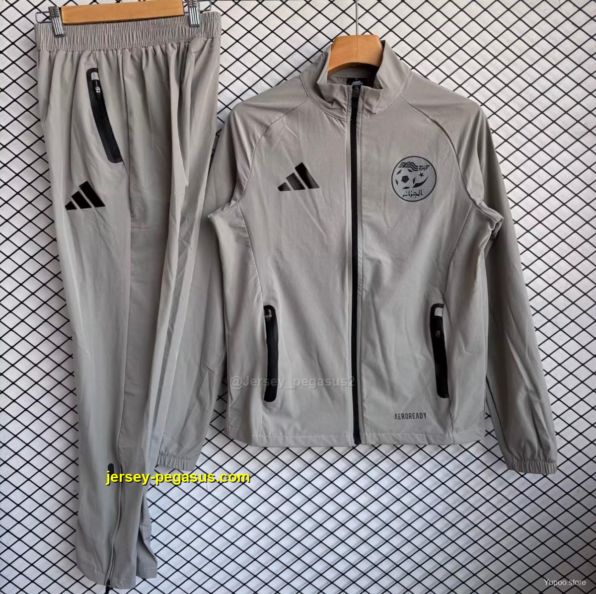 Algeria National Team Grey with Black Full zipper Jacket Tracksuit+ long pants Algeria National Team Grey with Black Full zipper Jacket Tracksuit+ long pants