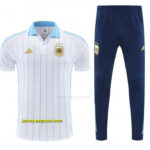 Argentina White Stripes Polo Training Shirt + Navy Blue Long Pants Tracksuit