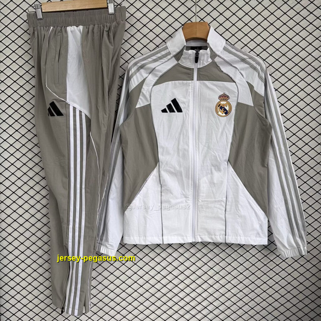 Real Madrid 2025-26 Gray and White Windbreaker Suit