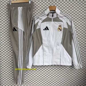 Real Madrid 2025-26 Gray and White Windbreaker Suit